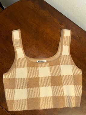 Reformation Cashmere Cream and Beige Checkered Knit Tank